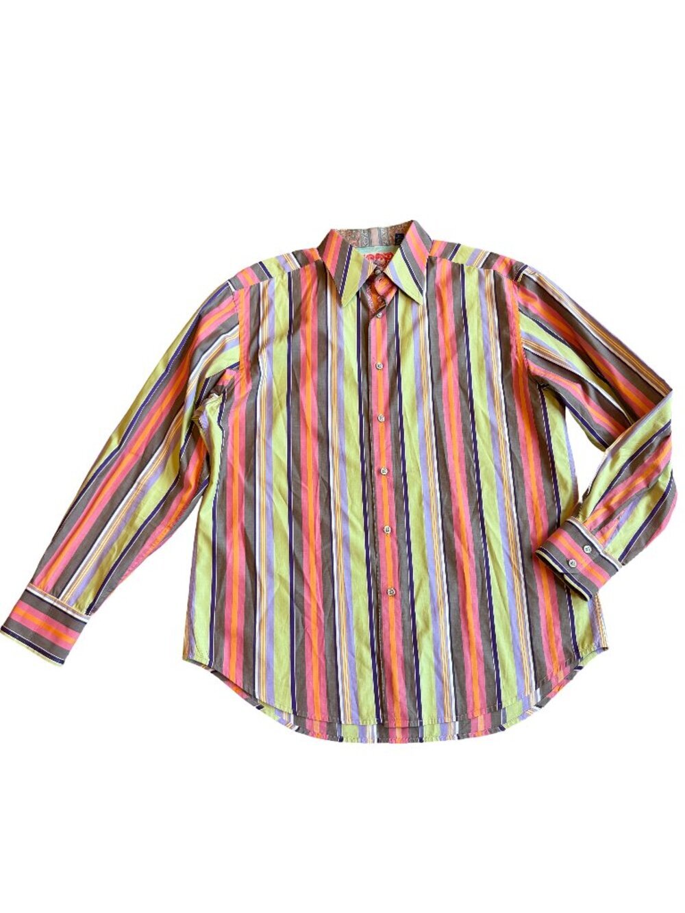 Robert Graham Colorful Pinstripe Shirt Button-Down Long Sleeve Cotton Silk Sz XL